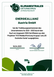 Certificate climate neutral company